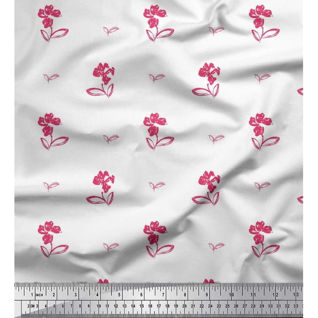 Soimoi Poly Georgette Fabric Leaves & Floral Artistic Decor Fabric Printed Yard 42 Inch Wide