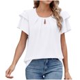 thumbnail image 1 of Timegard Tops for Women Ruffle Short Sleeve Round Neck T Shirts Fashion Casual Solid Color Dressy Blouses, 1 of 7