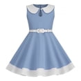 thumbnail image 2 of TopLLC Robe Sans Manches Col Rond Filles Été Rétro Taille Rayée Couleur Unie Manches Volantes Robe Col Rond Girl Dress, 2 of 5