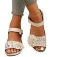 thumbnail image 4 of Latrodar Sandales Compensées pour Femmes Sandales de Randonnée Femmes Plage Confortables Extensibles Fleurs Sandales Boucle Bout Rond Chaussures Talon Plat (O"-1) Sandales Larges Solides pour Femmes Âgées Anniversaire, 4 of 5
