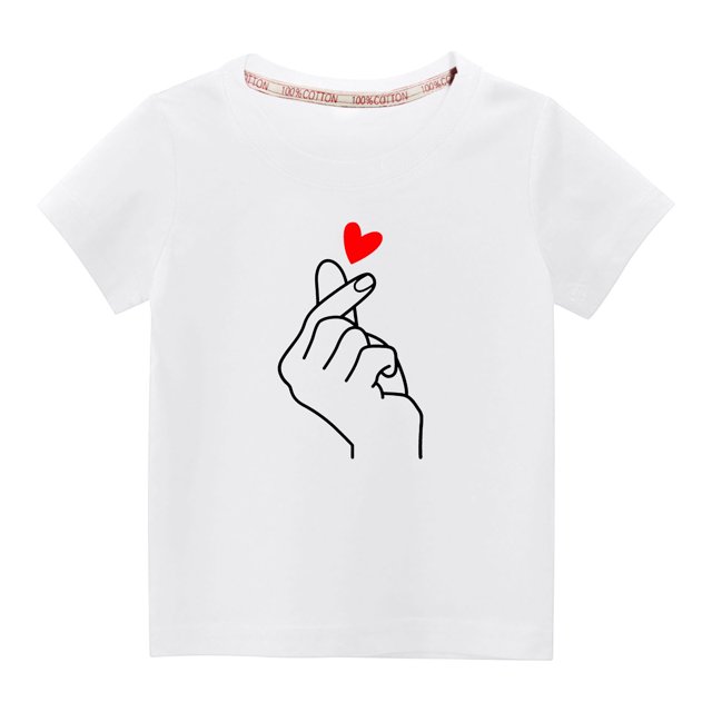 Penkiiy T-shirt en Coton pour Tout-Petits Garçons Filles Mode Mignon Col Rond Imprimé Saint-Valentin Manches Courtes 5-6 Ans Blanc
