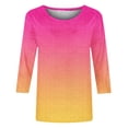 thumbnail image 5 of Cinvoph T-Shirts d'Été Imprimés pour Femmes Manches 3/4 Col Rond Dégradé Hauts Chandail Ample Blouses de Vacances, 5 of 5