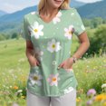 thumbnail image 2 of felwors Sarraus Femmes Confortable Léger Doux Extensible Imprimé Col en V Manches Courtes Haut de Sarrau Médical Vert m, 2 of 8