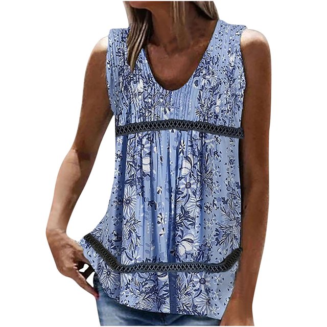 Birdeem Mode Femme Été Sans Manches Col en V Chandail Imprimé Blouse Décontractée