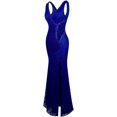 thumbnail image 4 of Angel-fashions Women's V Neck Lace Split Ruffled Beading Sheath Wedding Dress, 4 of 7