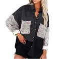thumbnail image 2 of PVCS Femmes Léopard Poches Épissure Boutons Manches Longues Tops Outwear Tour-Down Col Veste Manteau, 2 of 7