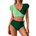 thumbnail image 2 of FcBaudy Womens Swimsuits Bathing Suit for Women Plus Size Swimsuit for Women Women's Solid Color Conservative Color Blocked Ruffle Split Swimsuit Set Women Swimsuit, 2 of 9