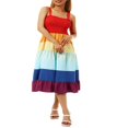 thumbnail image 2 of Robe Assortie Mère Fille Femmes Fille à Rayures Arc-en-Ciel Imprimée à Bretelles Spaghetti Sans Manches Robe Mère m, 2 of 8