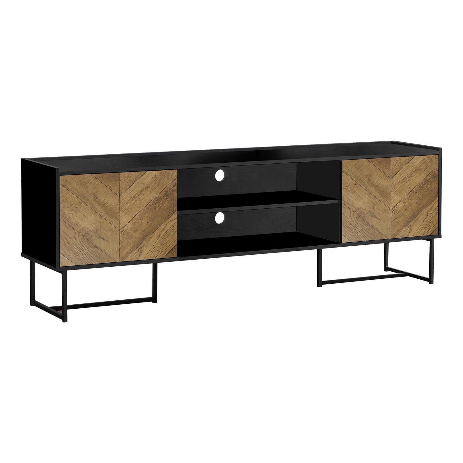 Monarch Specialties Tv Stand, 72 Inch, Console, Media Entertainment Center, Storage Cabinet, Living Room, Bedroom, Brown And Black Laminate, Black Metal, Contemporary, Modern
