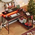 thumbnail image 3 of Pinmoco 42" Reversible L-Shaped Gaming Desk with Monitor Stand, LED Lights& Headset Hooks, Home Office, Carbon Fiber Black, 3 of 11