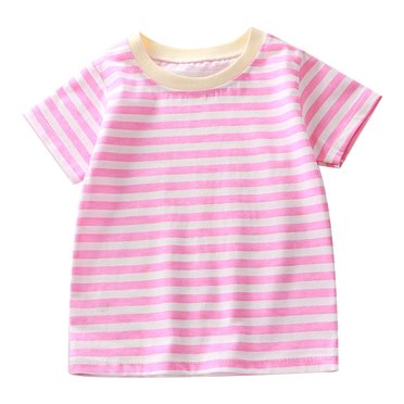 PMVFHDE T-Shirt Filles Hauts d'Été Hauts pour Fille T-Shirts d'Été pour Fille 2025 T-Shirt Court à Manches Courtes pour Fille Été T-Shirt Rayé à Manches Courtes Haut Pur Garçons et Filles Rose, 6-12 Mois
