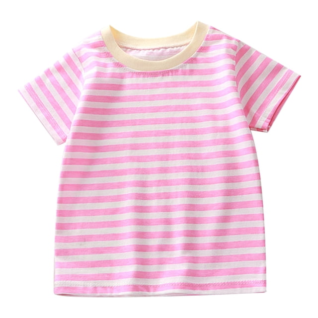 TZEWGL Chemise Décontractée pour Nouveau-Né à Manches Courtes Rayée Couleur Unie Col Rond pour Bébés Taille 3-4T