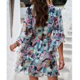 thumbnail image 3 of Jusqu'à 65 % de Réduction! Robes d'Été Mode pour Femmes 2024 Grande Taille Tempérament Doux Élégant Imprimé Manches Moyennes Col en V Robe à Cordon, 3 of 7