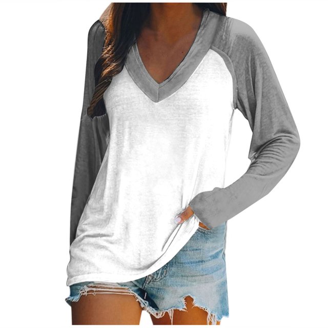 FAIWAD Women’s Color Block Tunic Top Long Sleeve Patchwork V Neck Plus Size Pullover Top