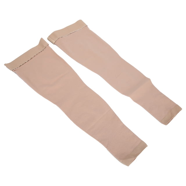 Women Stockings, Compression Stockings by Vobor-CA, ideal for compression therapy and varicose vein support. Made from breathable spandex material, these medical-grade stockings feature sequential decompression, elastic bands, and a soft, lint-free texture for comfort. Displayed in a neutral beige tone, they offer high elasticity and are available in sizes S to XXL, with detailed measurements for ankle and calf fit.