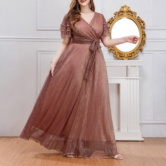 Gspmoly Dresses for Women Plus Size, Women'S Long V-Neck Flying Sleeve Party Dress Dress Chiffon Plus-Size Evening Gown Work Dresses for Women Deals