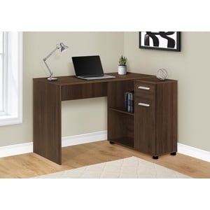 Monarch Specialties Bureau d'ordinateur, Bureau à la maison, Coin, Tiroirs de rangement, 46"l, L Forme, Travail, Ordinateur portable, Stratifié, Noyer, Contemporain, Moderne
