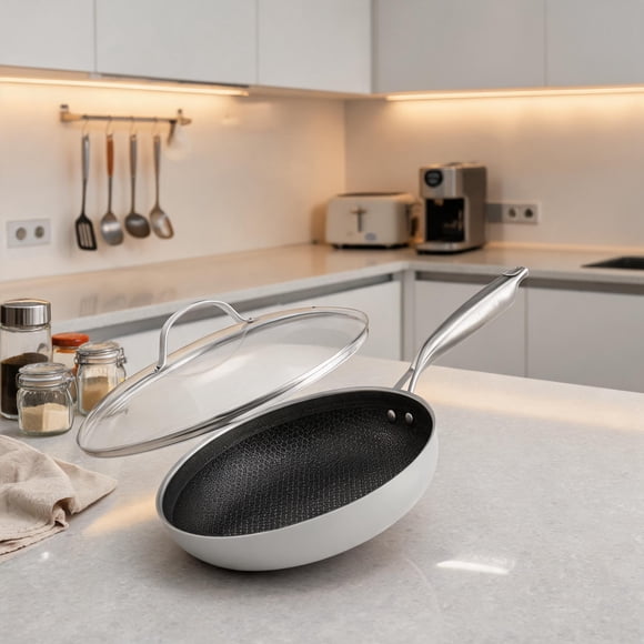GOGRANT 10 Inch Stainless Steel Frying Pan, 3-Ply Nonstick Skillet with Lid, Induction Compatible Cookware, Oven & Dishwasher Safe for Home Kitchen