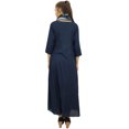 thumbnail image 4 of Bimba Robe Longue Bleu Marine à Col Bénitier pour Femme de Designer avec Foulard à Franges Imprimé - 24, 4 of 6