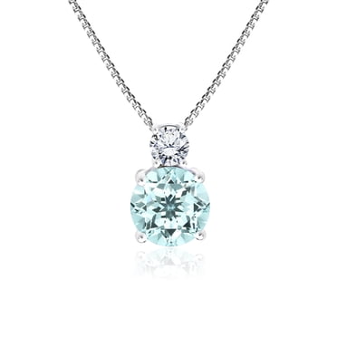 JeenMata Collier Pierre de Naissance de Mars 2 Carats - Pendentif de Collier Rond Taille Brillant Suspendu en Placage Or Blanc pour Femmes