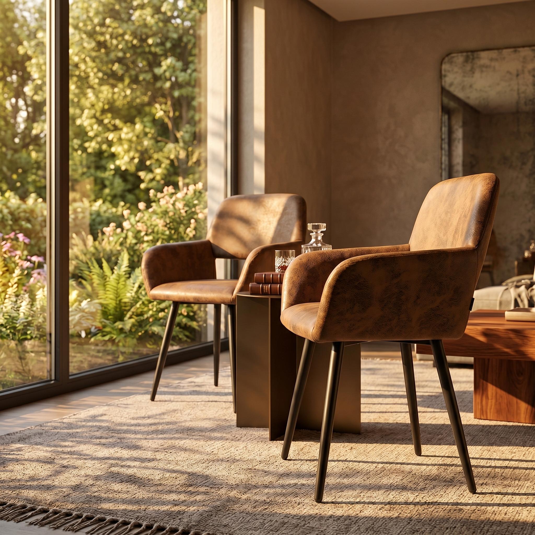 Homy Casa lot de 2 fauteuils d’appoint bruns 31,9 po, chaises en cuir PU avec pieds en métal pour salle à manger, chambre, bureau