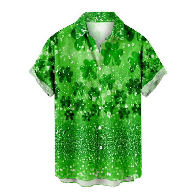 Birdeem Chemise Décontractée pour Hommes Boutons Imprimé Saint-Patrick avec Poche Col Rabattu Manches Courtes