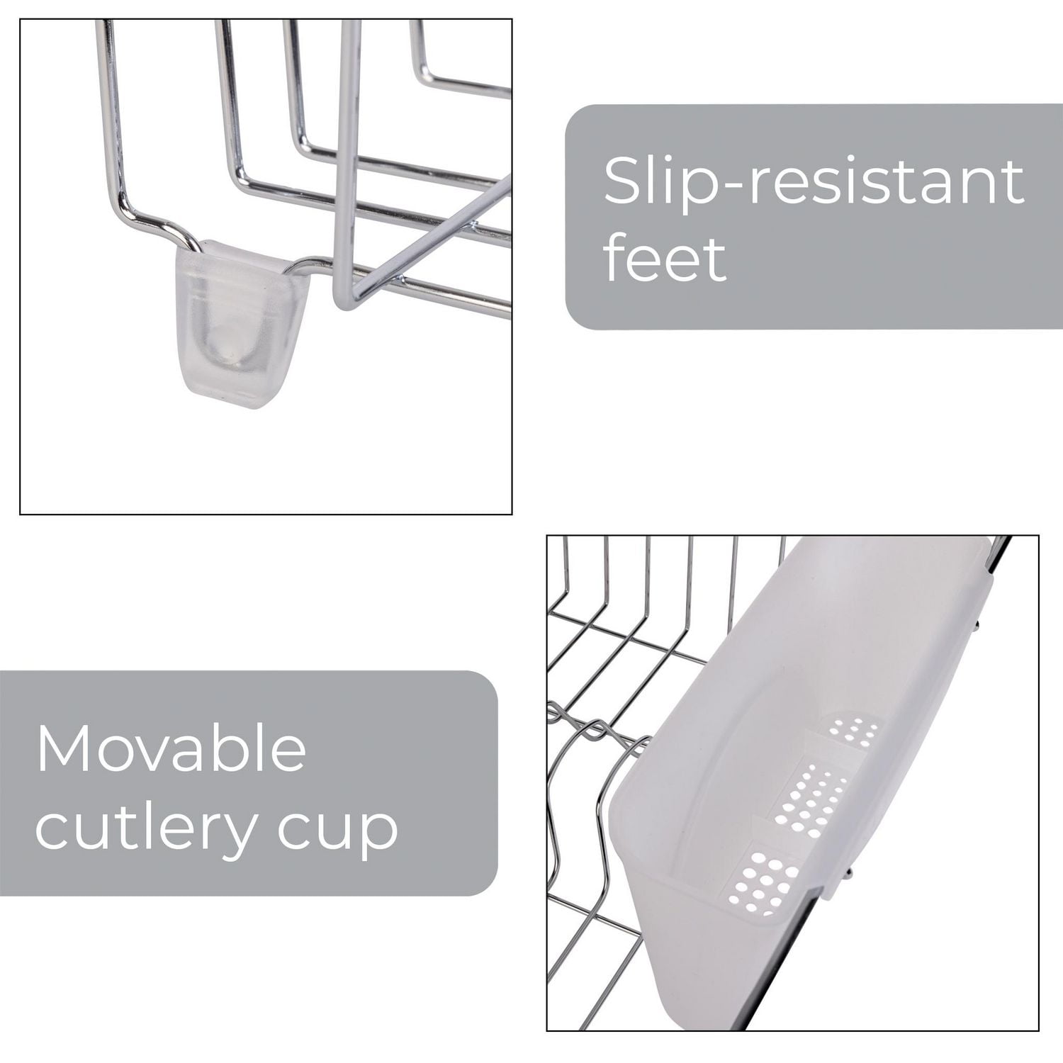 Mainstays Large Dish Drainer Rack - Chrome/White