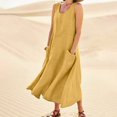 thumbnail image 2 of CHOK Robe Décontractée en Lin et Coton Uni à Encolure en U pour Femmes Sans Manches 2024 Robe Débardeur avec Poches Bleu 4TG, 2 of 7