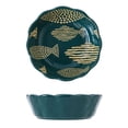 thumbnail image 1 of Qeeadeea Petit Plat Rond de Cuisson, Ensemble de 2, Moule à Tarte en Céramique Coloré, Assiette à Tarte Ronde en Céramique - Vert - Poisson, 1 of 7