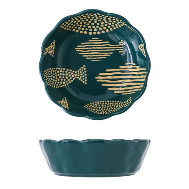 Qeeadeea Petit Plat Rond de Cuisson, Ensemble de 2, Moule à Tarte en Céramique Coloré, Assiette à Tarte Ronde en Céramique - Vert - Poisson