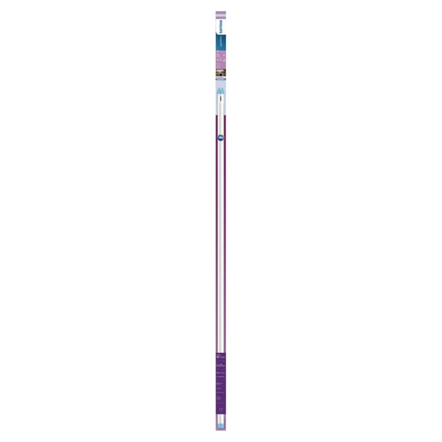 Philips LED T8 Bi-Pin 32W Equivalent Tube Energy Saving Light Bulb in cool white 4000K, a long glass LED tube with bi-pin connectors, packaged in a purple and blue sleeve for easy replacement of fluorescent T8 tubes, suitable for bright, energy-efficient lighting in residential and commercial spaces.