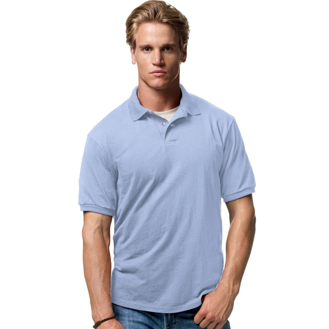 Hanes Cotton-Blend Men`s Jersey Polo, M, Light Blue