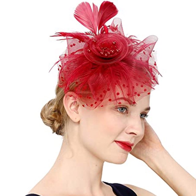 XZNGL Women Flower Mesh Ribbons Headband Cocktail Tea Party Hat Headwear Hair Clip