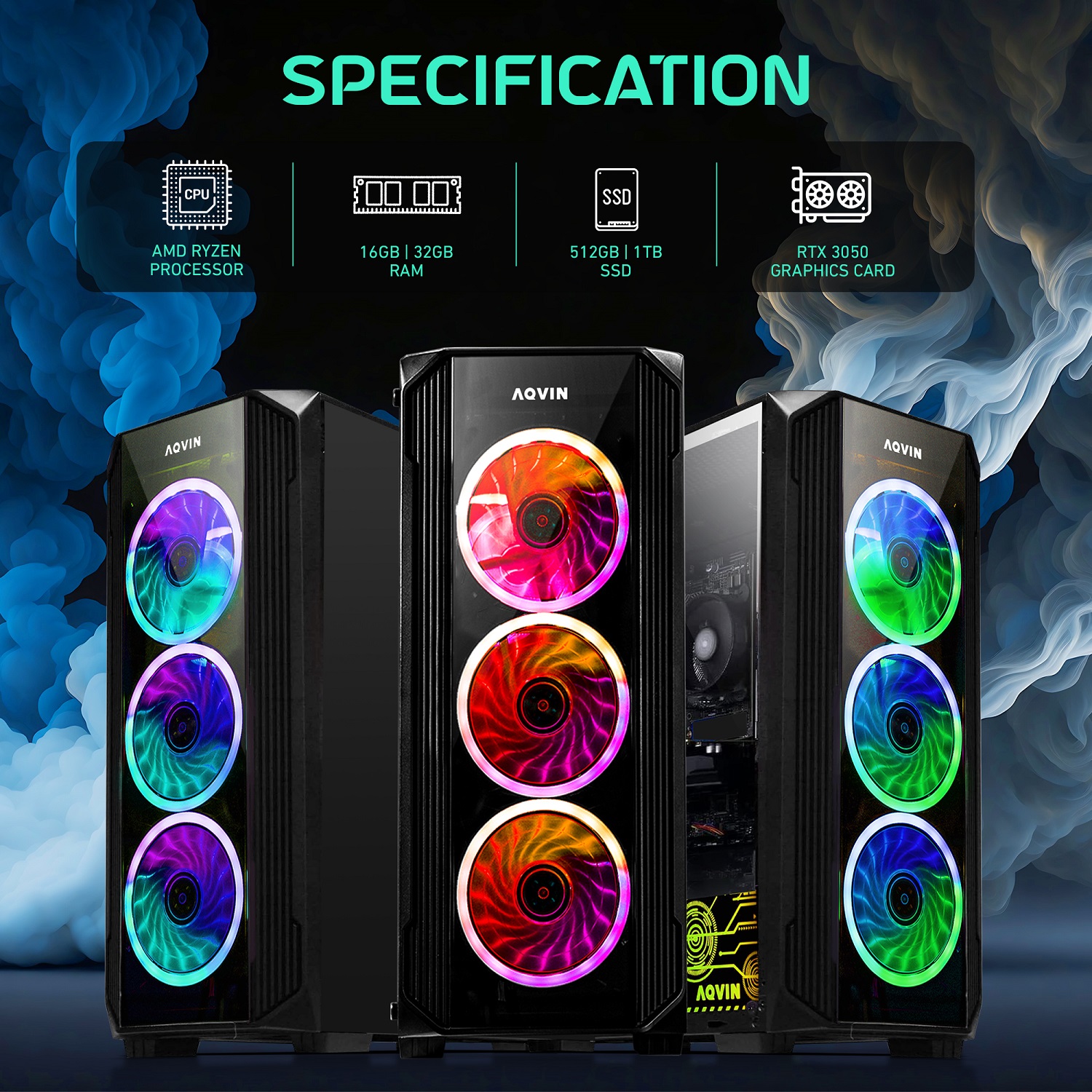 Windows 11 | Gaming AQVIN PC Z-Force Tower Computer With 24 Inch