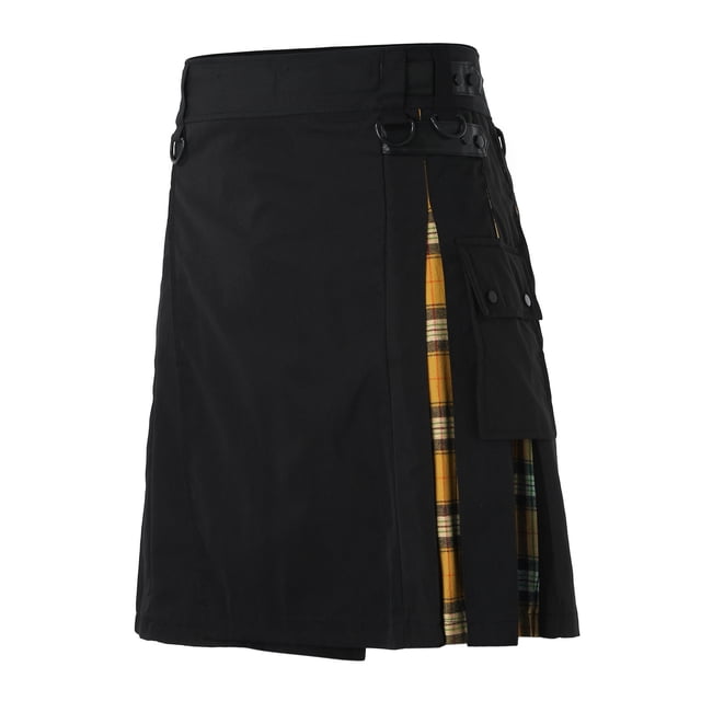 Jupe Plissée à Carreaux Style Écossais avec Poches Contrastantes pour Homme - Matériau Durable, Tenue Décontractée
