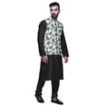 thumbnail image 2 of Atasi Mandarin Collar Traditional Solid Kurta Pajama With Printed Jacket Set, 2 of 3