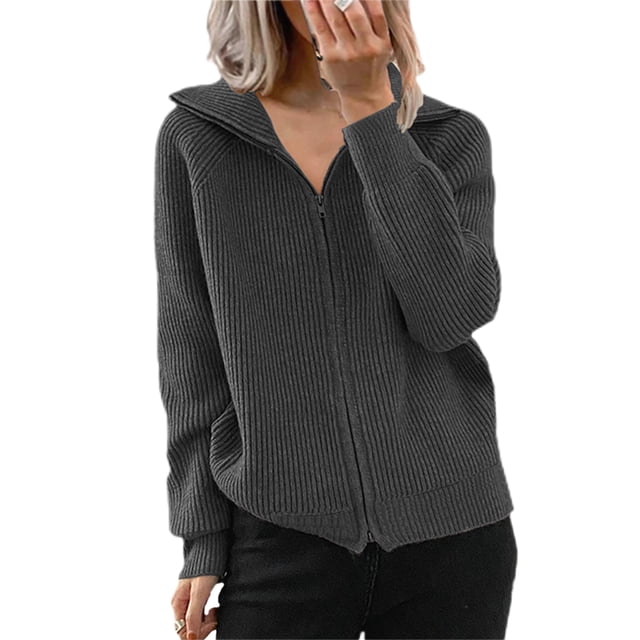 LUXUR Manteau d'Hiver Chaud pour Femmes à Manches Longues en Tricot Gris Foncé m