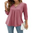 thumbnail image 1 of Blouses à Manches 3/4 Col en V pour Femmes Chemise Boutonnée Printemps Ample Décontractée Mode Urbaine, 1 of 7