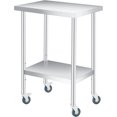 thumbnail image 1 of YUSAZENS Table de Rangement à Double Couche en Acier Inoxydable 201, Établi Mobile Chariot à Outils 18*24 Pouces+roues, 1 of 7