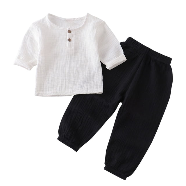 Birdeem Chemises pour Filles Mode Filles et Garçons Hauts Décontractés à Manches Longues Col Rond Col Bouton Ensembles de Pantalons Longs Unis