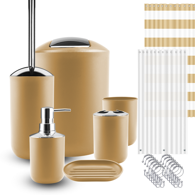Clara Clark Bathroom Accessory Set, Gold Bathroom Décor with Toothbrush Holder Set, Bathroom Curtains Shower Set