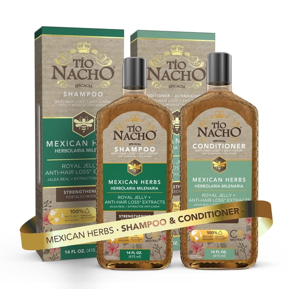 Tio Nacho Mexican Herbs Strengthening Shampoo and Conditioner Set with Royal Jelly - 14 fl oz Each | Nourishing Aloe Vera Jojoba Rosemary Formula for Strong Vibrant Hair