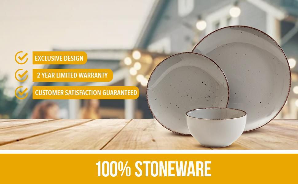 Safdie & Co. Utopia 12 Piece Dinnerware Set, Service for 4, Fiesta Dinnerware, Home Trends and Home Food Network Essentials, Stoneware Dinner Plates, Grey