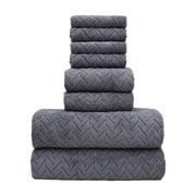 Maplenight 8-Piece Coral Fleece Bath Towels Set for Bathroom 100% Cotton Towel Set Includes 2 Bath Towels 2 Hand Towels 4 Washcloths for Shower, Spa, Hotel & Home Bathroom Essentials Black