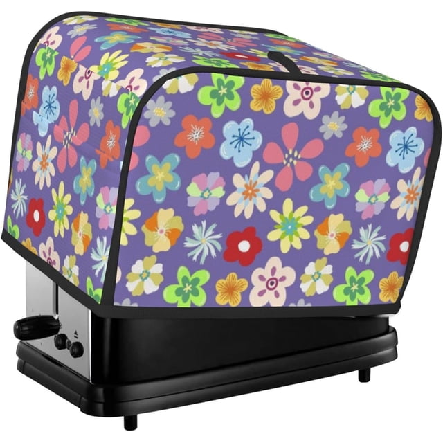 Toaster Cover 4 Slice Vintage Groovy Flowers Dustproof Bread Maker Cover Fingerprint Bakeware Protection Wide Slot Toaster Bag Reusable Kitchen Small Appliance Cover TC278