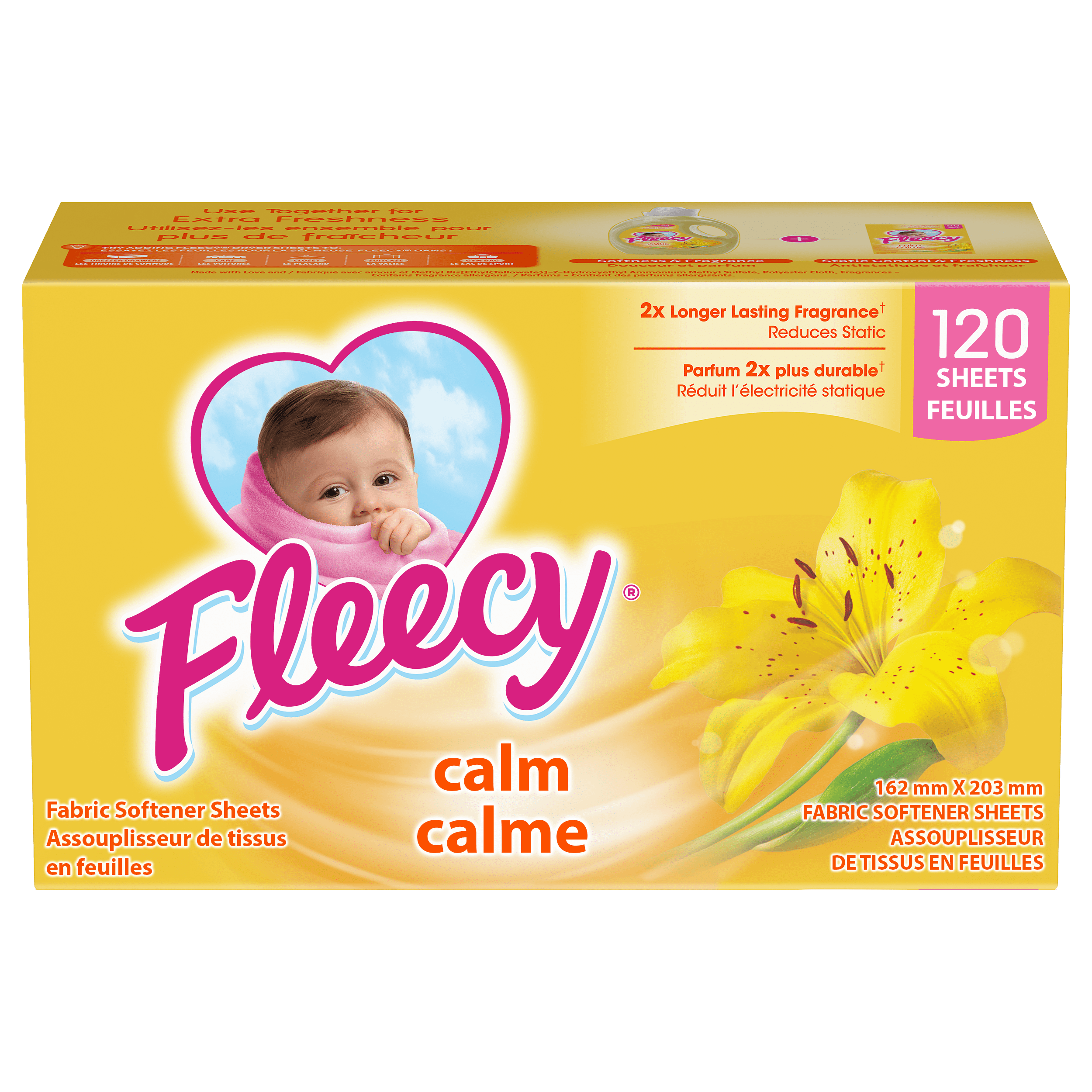 Fleecy Aroma Therapy Calm Dryer Sheets, Vanilla and Honey Lotus, 120 Sheets