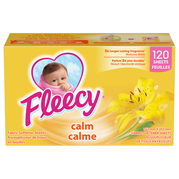 Fleecy Aroma Therapy Calm Feuilles Assouplissantes pour la Sécheuse, 120 feuilles