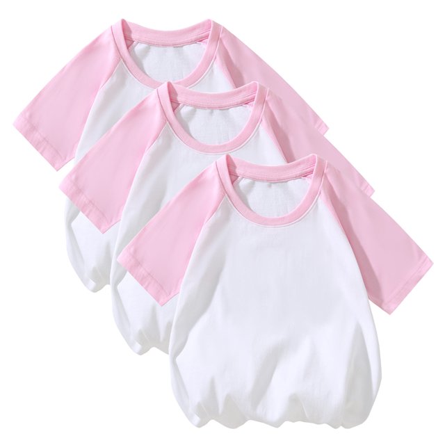MeetoTime T-shirt de Base à Manches Courtes en Coton Respirant pour Enfants 3 Pcs, Couleur Unie, Col Rond, pour Garçons Filles