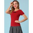 thumbnail image 4 of INSPIRE CHIC Women's Flat Collar Short Sleeve Elastic Cuff Bow Decor Blouse Top Red L, 4 of 6