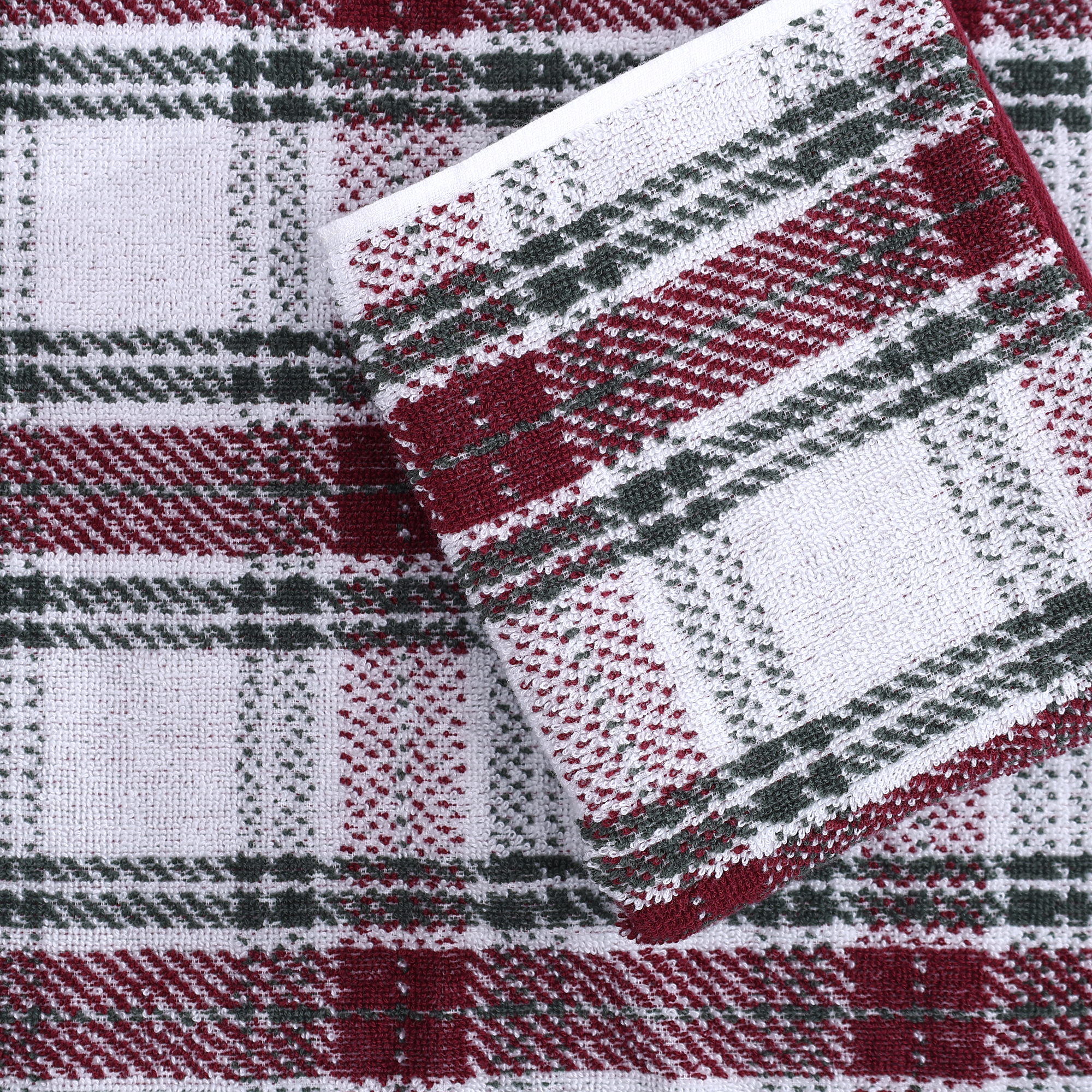 Holiday Time 100% Cotton Jacquard Hand Towels, Plaid Pattern, 2-Piece Set, 16 x 26 in